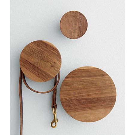 set of 3 dot coat hooks | CB2 Modern Wall Hooks, Modern Shelving, Hat Rack, Creative Wall, Quirky Design, Wood Rounds, Home Decor Mirrors, Coat Hooks, My New Room