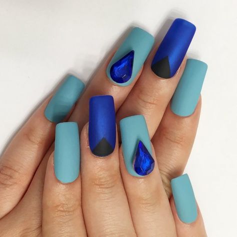 Steven Universe Nails, Universe Nails, Steven Universe Lapis Lazuli, Bright Summer Acrylic Nails, Lapis Lazuli Steven Universe, Steven Universe Lapis, Natural Gel Nails, Matte Nail Polish, Nail Pictures