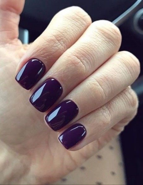 Dark Plum Nail Color, Dark Purple Dip Nails, Short Dark Purple Nails, Midnight Purple Nails, Mail Shapes, Sns Nails Colors, Plum Nails, Witchy Nails, Diy Sandals