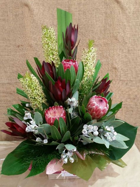 Aug 13, 2017 - The Fresh Flower Market Warrnambool Native Arrangement - Our native arrangements are composed with a fresh selection of Australian native flowers Gymea Lily, Protea Arrangements, Pineapple Lily, Arreglos Ikebana, Contemporary Flower Arrangements, Tropical Floral Arrangements, Tropical Flower Arrangements, Rose Flower Arrangements, Large Floral Arrangements