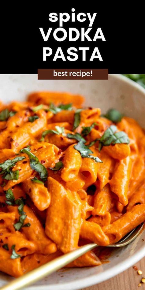 This easy spicy vodka pasta is a healthier take on the famous gigi hadid pasta. This vegan friendly pasta recipe is spicy, with roasted red peppers and perfect for an easy dinner. Spicy Vodka Pasta, Gigi Hadid Pasta, Hadid Pasta, Spicy Pasta Recipes, Quick Vegetarian Dinner, Red Pasta, Roasted Red Pepper Pasta, Red Pepper Pasta, Spicy Pasta