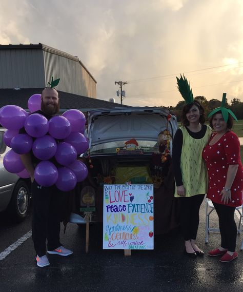 "Fruit of The Spirit" trunk or treat 2015! Church Trunk, Trunker Treat Ideas, Spirit Costume, Trunk Or Treat Ideas, Fruits Of The Spirit, Harvest Party, Fall Fest, Kids Treat, Treat Ideas