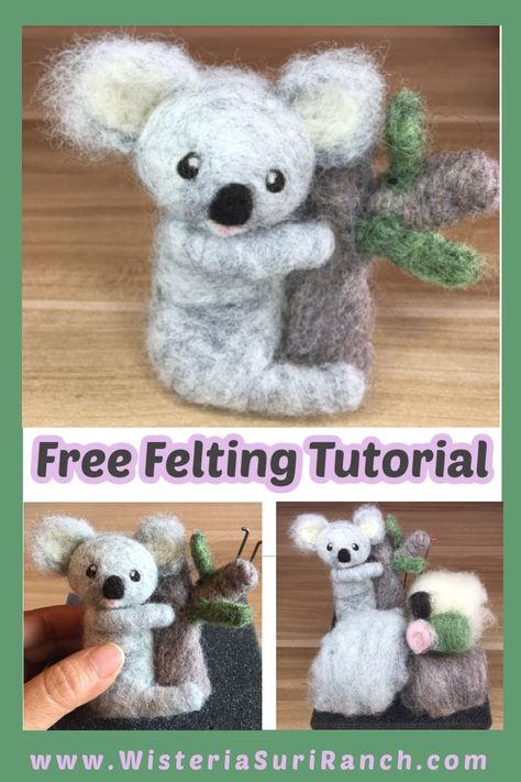 Needle Felting Koala Tutorial, Needle Felted Koala Bear, Needle Felted Koala, Needle Felting Tutorials Beginners, Bird Costumes, Felting Tips, Felting Pictures, Felt Tutorial, Fairy Wreath