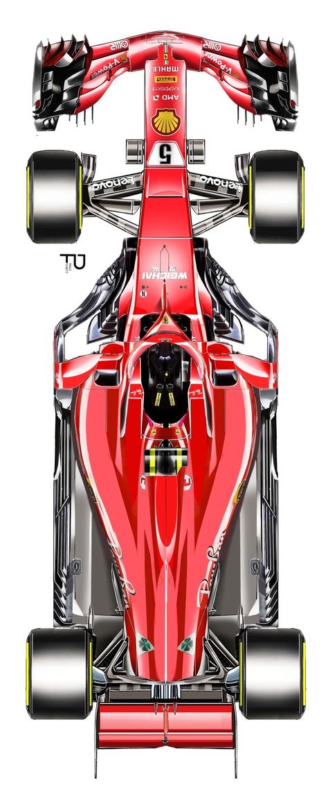 2018/8/9: Twitter: ‪@paolofilisetech ‬: #F1 #tech #technews A sneak view of my drawing, part of my article published on current #MidSummer issue of @autosprint picturing @ScuderiaFerrari #SF71H top view in its latest spec. F1 Car Top View, Car Top View, Car Side View, Top Paintings, Lotus F1, Ferrari Scuderia, F1 Car, Gilles Villeneuve, Racing Girl