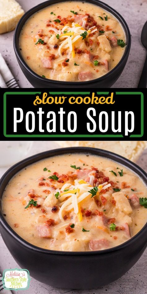 Slow Cooker Potato Soup Potato Soup With Ham, Crockpot Potato Soup, Slow Cooker Potato, Comfort Soups, Soup With Ham, Slow Cooker Potato Soup, Best Potato Recipes, Slow Cooker Potatoes, Cheesy Potato Soup