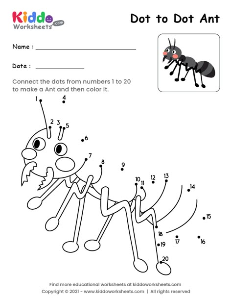 Ant Worksheet Free Printable, Ant Kindergarten, Preschool Ant Craft, Ant Worksheet Preschool, Ant Worksheet, Preschool Ant, Free Printable Dot To Dot, Ants Printable, Ant Craft