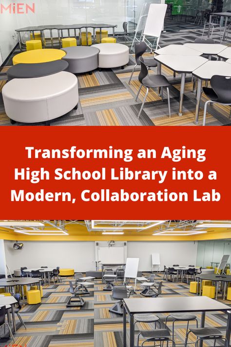 High School Classroom Furniture, High School Library Furniture, High School Media Center Design, High School Library Aesthetic, School Library Seating, High School Library Design, High School Media Center, 21st Century Classroom Design, Dual Enrollment