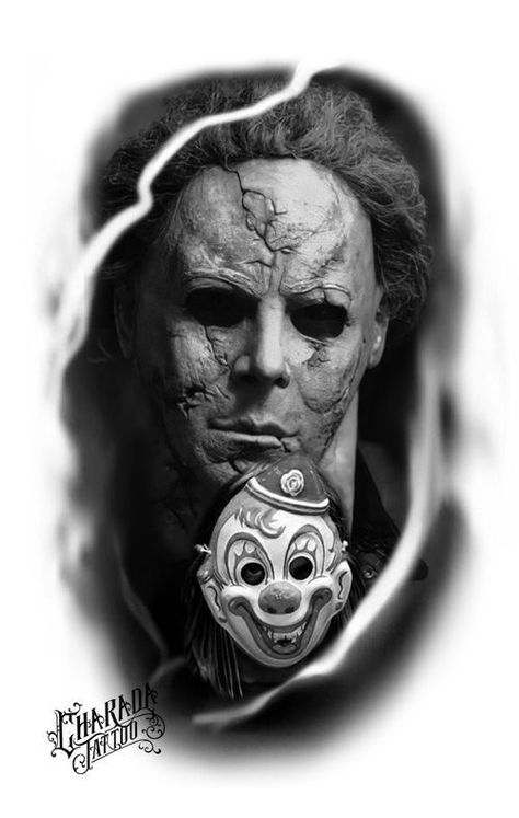 Micheal Myers Tattoo, Michael Myers Tattoo, Michael Myers Face, Myers Tattoo, Portrait Tattoo Sleeve, Michael Myers Art, Horror Movie Tattoos, Statue Tattoo