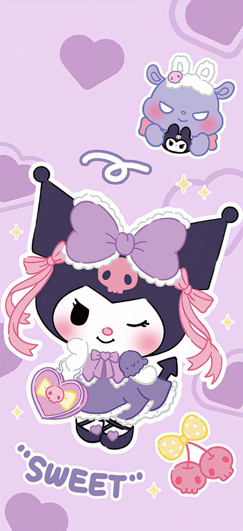 Wallpaper Kuromi, Free Person, Iphone Wallpaper Violet, Hello Kitty Wallpaper Hd, Halloween Wallpaper Iphone Backgrounds, Walpaper Hello Kitty, My Melody Wallpaper, Cute Kawaii Animals, Kitty Drawing