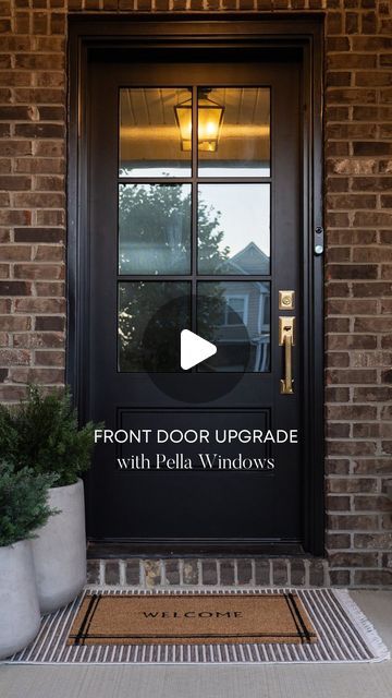 JESSICA AKEMON on Instagram: "The most frequently asked question about our new @pellawindows front door is, “but how does the privacy glass look at night with the lights on?”

Last time I showed you the view from the inside looking out, but this time it’s all about the exterior nighttime views! This glass is the perfect balance between providing plenty of privacy, while still allowing ALL the natural light to fill the house. 

Aside from the glass, can we also talk about going all black with the exterior trim surrounding the door?! It elevated the door and made it all feel so much more cohesive. #pellapartner #pellawindows #pellainspired 

Door details:

• 3/4 light 
• 6 grid window
• Painted Tricorn Black 
• Narrow Reed Glass

#entrywaydecor #entryway #entrywaydesign #tricornblack #reeded Black Front Door With Glass Window, Black Front Door With Frosted Window, Black Glass Front Door, Black Glass Front Door Contemporary, Black Front Door One Sidelight, Fromt Doors, 48”luxury Front Door With Side Lights, 3/4 Door Smoked Glass With Clear Sidelights, Front Door Glass Insert