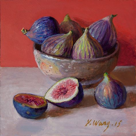 Figs by Youqing (Eugene) Wang Painting Food, Vegetable Painting, Food Painting, Fruit Painting, Still Life Drawing, Painting Still Life, Still Life Art, Fruit Art, Still Life Painting