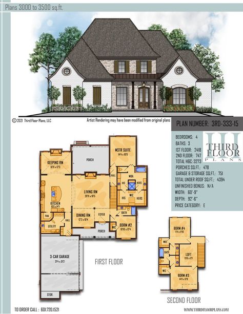 $1300 house plan 9 sets Acadian Cottage, Garage With Storage, House Plans 2 Story, Master Suite Bedroom, Model House Plan, Porch Flooring, Keeping Room, Craftsman Style House Plans, 3 Car Garage