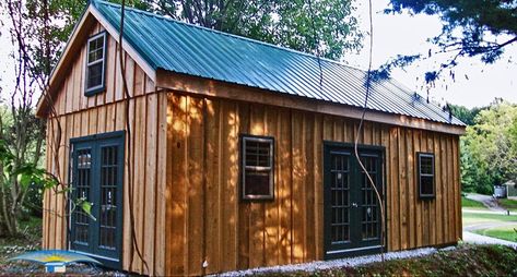 Sustainable Facade, Cabin Siding, Wood Cabins, Facade System, Hardboard Siding, Rustic Shed, Ranch Houses, Deck Landscaping, Board And Batten Exterior