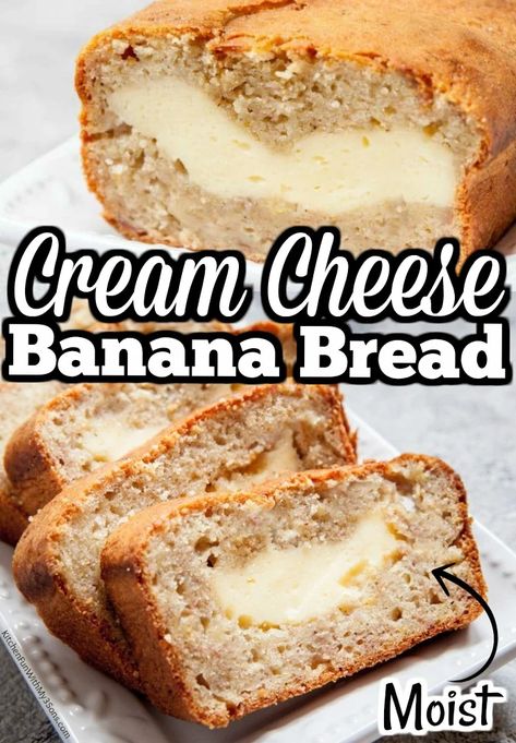 Banana Cheesecake Bread, Banana Bread Recipe With Cream Cheese, Cream Cheese Banana Bread Recipe, Banana Bread Cream Cheese, Banana Pudding Cheesecake Bars, Cream Cheese Banana Bread, Banana Cream Cheesecake, Delicious Banana Bread Recipe, Candy Fudge