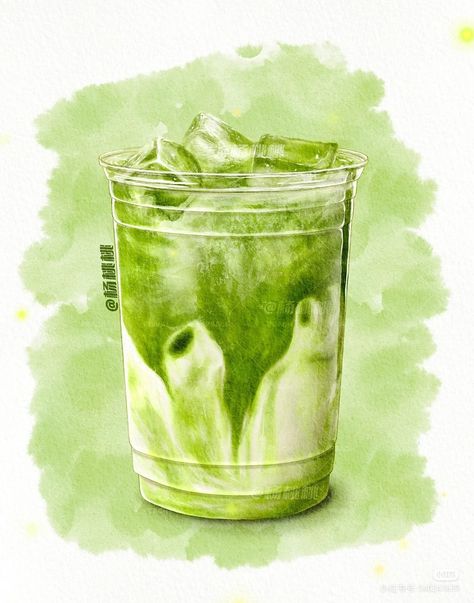 Matcha Latte Art, Matcha Frappe, Japanese Matcha Tea, Red Desserts, Green Tea Drinks, Matcha Dessert, Chibi Food, Beverage Poster, Dessert Illustration