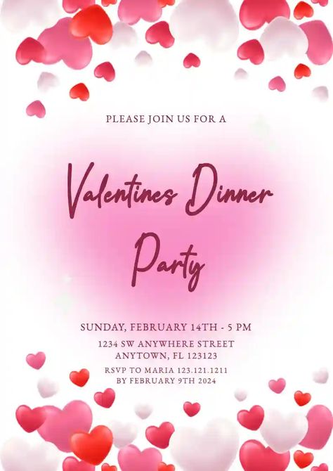 Valentines Day Party Invitations, Heart Shape Balloon, Valentine Dinner Party, Valentine Invitations, Valentine Days, Online Invitation, Invitation Maker, Valentine Dinner, Free Valentine