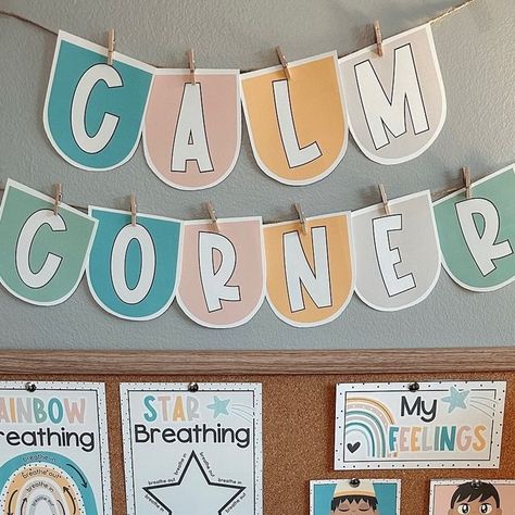 Amanda ♥ Special Education on Instagram: "The Calm Rainbow Calming Corner Kit is here! Make sure to scroll through to the end to see the ✨FREEBIE✨ I created to go along with the kit 🌈  This kit includes: ▪️Visual Aids ▪️Breathing Techniques ▪️Calming Strategies  ▪️Feelings Posters ▪️Positive Affirmations Posters ▪️Bulletin Letters & Bunting ▪️Reflection & Coloring Sheets   There is also a ✨FREEBIE✨ with information on how to get started and how to implement the Calming Corner in your classroom! And some cute slides with additional breathing techniques.   ⭐️ Comment ‘CALM’ to get both links! The kit will be 50% off for the next 48 hours.  . . . #teachersofinstagram #teachergram #classroommanagement #calmingcorner #socialemotionallearning" Bulletin Letters, Calming Corner, Cute Slides, Calming Strategies, Affirmation Posters, Visual Aids, Breathing Techniques, Future Classroom, The Calm