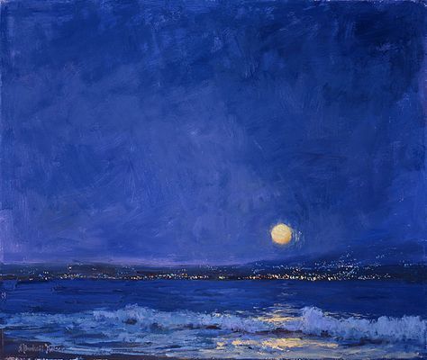 "Summer Moon" by American Impressionist, S. Burkett Kaiser. Summer Moon, Words Art, Leonard Cohen, Summer Night, Community Wall, Wall Photos, Oil Painting, Moon, On Twitter