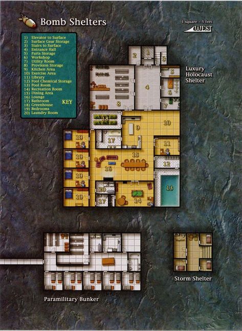 Shadowrun Map, Secret Laboratory, D20 Modern, Doomsday Bunker, Underground Map, Underground Shelter, Fantasy City Map, Map Layout, Building Map