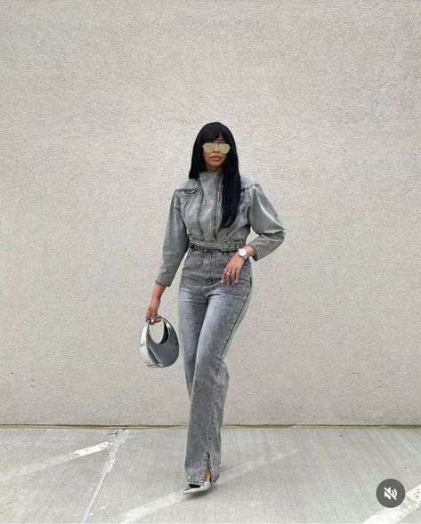 #fashion #fashionoutfits #trends #style Gray Outfits For Black Women, Grey Jeans Outfit Black Women, Grey Denim Jeans Outfit, Jeans Outfit Black Women, Black Femininity Aesthetic, Grey Jeans Outfit, Femininity Aesthetic, Outfit Black Women, Denim Jeans Outfit