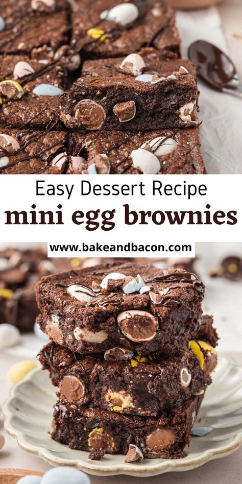 These Cadbury Mini Egg Brownies are the best treat for Easter! Rich, fudgy brownies stuffed with milk chocolate eggs and topped with a chocolate drizzle. Cadbury Brownies, Mini Egg Brownies, Mini Egg, Mini Eggs, Chocolate Drizzle, Chocolate Eggs, Fudgy Brownies, Food For A Crowd, Easy Dessert