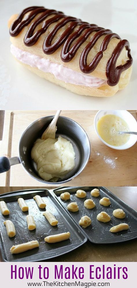 My step by step How to Make Eclairs (and How to Make Choux Pastry) method with photos is going to help you with these choux pastry bites of heaven! #eclairs #profiteroles #whippedcream #choux #chouxpastry How To Make Eclairs, Pastry Bites, Pastry Ideas, Eclair Recipe, Cream Puff Recipe, Baking Hacks, Delicious Sweets, Top Chicken Recipes, Choux Pastry