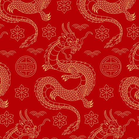 Free Vector | Hand drawn chinese dragon pattern design The Year Of The Dragon 2024, Chinese Pattern Design Traditional, Chinese Dragon Background, Chinese New Year Year Of The Dragon, Chinese New Year Dragon Art, Year Of The Dragon Wallpaper, Dragon Year Design, Dragon New Year, Traditional Chinese Dragon Art