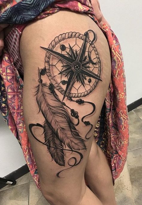 Compass Dreamcatcher Tattoo | Tattoo Ideas and Inspiration Tattoo Samples, Tattoo Schrift, Compass Tattoo Design, Biomechanical Tattoo, Dream Catcher Tattoo, Inspiration Tattoos, Geniale Tattoos, Weird Tattoos, Feather Tattoo