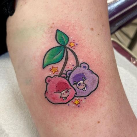 Tenderheart Bear Tattoo, Carebear Tattoo Ideas, Matching Care Bear Tattoos, Care Bear Heart Tattoo, Small Care Bear Tattoo, Care Bears Tattoo Ideas, Carebears Tattoos, Grumpy Bear Tattoo, Care Bear Tattoo Ideas