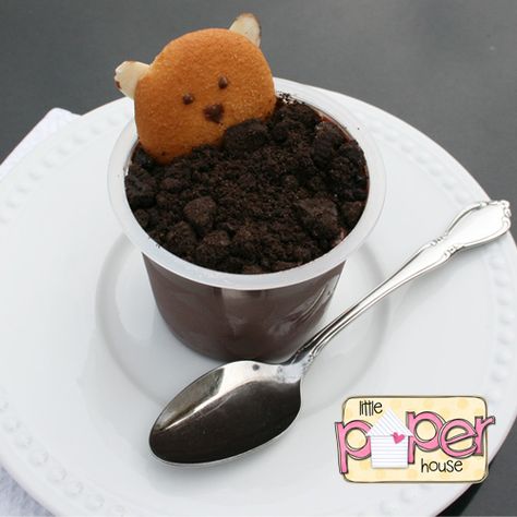 Pudding Cup Groundhogs Day Dessert- make w vanilla? Preschool Groundhog, Ground Hog, Puzzle Activity, February Crafts, Morning Activities, Pudding Cups, Cute Snacks, Groundhog Day, Fun Kids Food