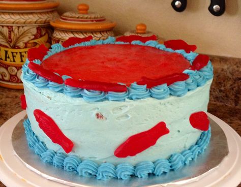 Swedish Fish cake Swedish Fish Desserts, Swedish Fish Cake, Fish Party Ideas, Fish Birthday Cake, Fish Cake Birthday, Toddler Birthday Cakes, Fish Party, Fish Birthday, Swedish Fish