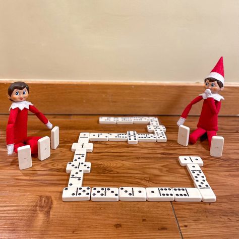 Dominoes Elf On The Shelf Dominoes, Elf On The Shelf With Dominos, Elf On Shelf, Elf Shelf, Elf Activities, The Elf, On The Shelf, Elf On The Shelf, Elf