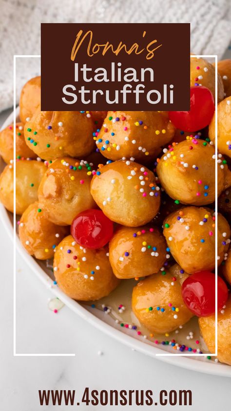 Italian Fried Dough Recipe, Struffoli Recipe Italian Easy, Honey Balls Italian, Zepolli Recipe, Easy Struffoli Recipe, Sfingi Recipe, Zeppoli Recipe Italian, Struffoli Recipe Italian, Italian Struffoli