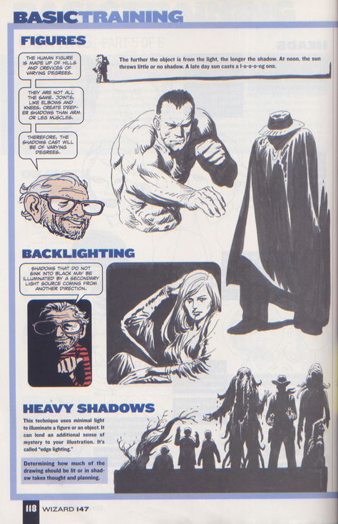 Scan from Wizard Magazine 147. Basic Training: Part 5 of 6 Joe Kubert shows how to do lighting. p118 Joe Kubert Art, Wizard Magazine, Joe Kubert, Drawing Comics, Draw Comics, Comic Book Drawing, Comic Book Layout, Cartoon Drawing Tutorial, Comic Tutorial