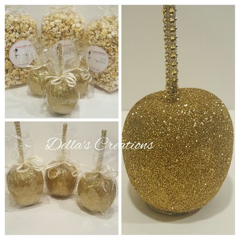 Glam/bling apple and candy popcorn Glitter Candy Apples, Gold Candy Apples, Candy Apples Diy, Gourmet Candy Apples, Candy Apple Recipe, Gourmet Apples, Apple Cinnamon Bread, Gourmet Candy, Gold Candy