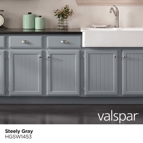 Valspar Cabinet Enamel, Chelsea Gray, Sage Green Kitchen, Blue Gray Paint, Coastal Plain, Cabinet Color, Green Cabinets, Furniture Paint, The Cabinet