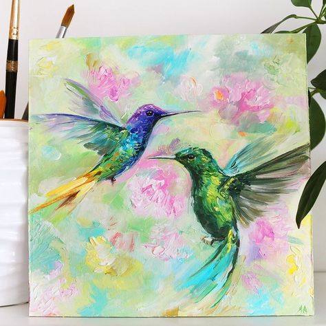 Hummingbird Painting Acrylic, Hummingbird Artwork, Bird Painting Acrylic, Painting Birds, Hummingbird Painting, Hummingbird Art, Original Watercolor Art, Watercolor Art Lessons, Art Inspiration Painting