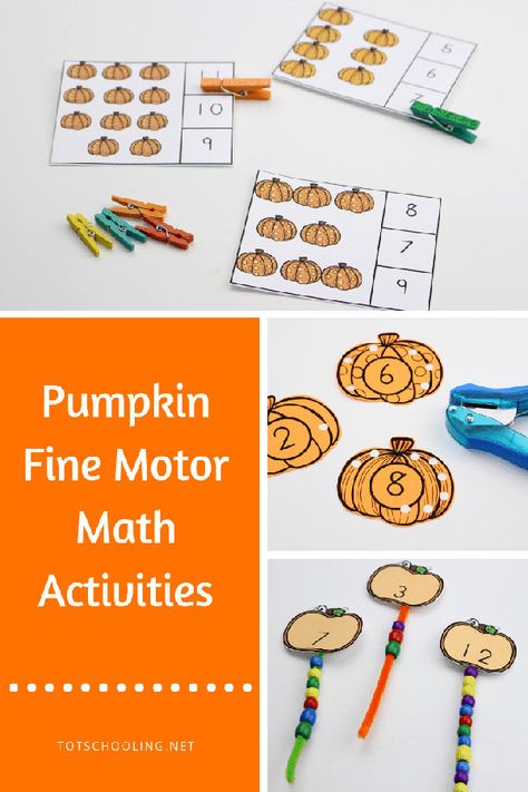 FREE printable Pumpkin-themed fine motor activities that practice counting and numbers to 25. Perfect Fall preschool activity that also works on fine motor skills! Pumpkin Activities Preschool, Pumpkins Kindergarten, Autumn Teaching Ideas, Halloween Themed Activities, Fine Motor Activities For Kids, Pumpkin Activities, Fall Preschool Activities, Math School, Fall Preschool