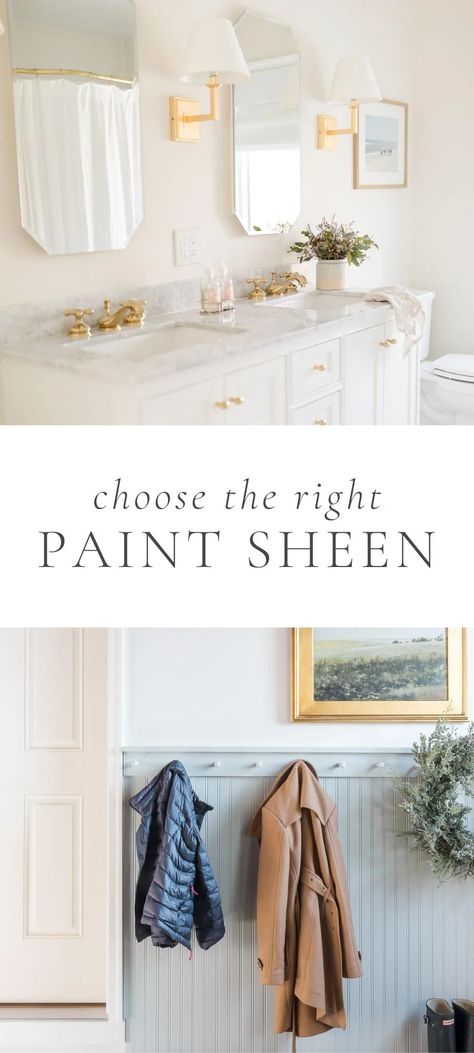 You’ve chosen the perfect paint color – now what? It turns out that your next decision is just as important. Choosing the right paint sheen is essential for both the design and function of a space. What Paint Sheen To Use In Bathroom, What Sheen Of Paint To Use, Satin Paint On Walls, Eggshell Paint Color, Neutral Bathroom Paint Colors, Bathroom Ceiling Paint, Paint Sheen Guide, Painting Bathroom Walls, Powder Room Paint