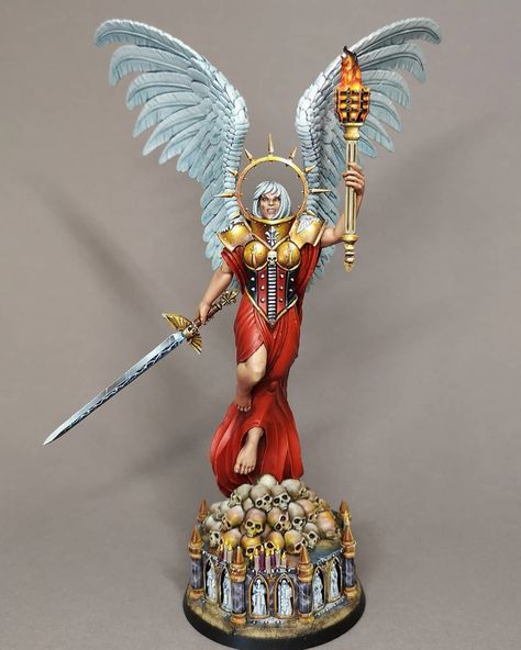 Molgulan’s Instagram profile post: “And finally she is done. Saint Celestine herself. I really liked the statue when it came out and I decided to paint her like just a bigger…” Saint Celestine 40k Miniature, Saint Celestine 40k, Warhammer 40k Sisters Of Battle, Sister Of Battle, 40k Sisters Of Battle, Adepta Sororitas, Sisters Of Battle, Stormcast Eternals, Mercy Overwatch