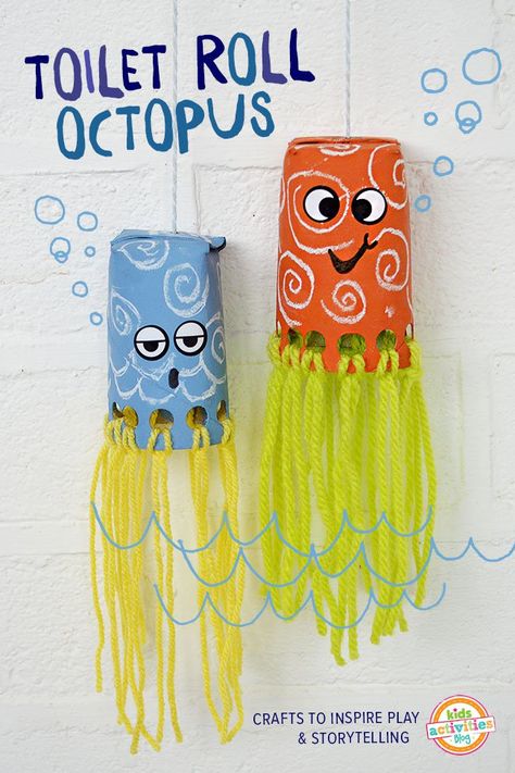 toilet roll crafts for kids, toilet roll octopus by Michelle McInerney of MollyMooCrafts for KidsActivitiesBlog Octopus Crafts, Under The Sea Crafts, Toilet Roll Craft, Sea Crafts, Toilet Paper Roll Crafts, Ocean Crafts, Paper Roll Crafts, Learn Crafts, Camping Crafts