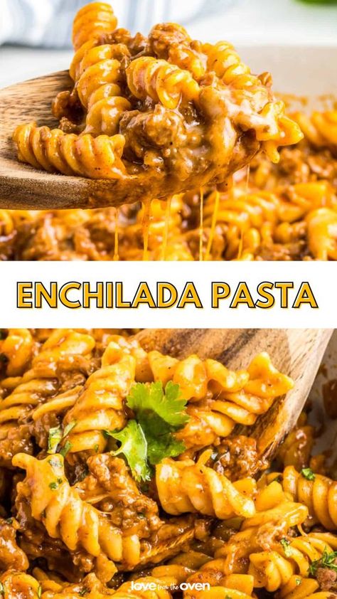 Enchilada Pasta is a great weeknight meal. This is perfe t in our house, especially for back to school season, because everything can be made in one pot! Easy Fast Dinner Recipes, Top Dinner Recipes, Enchilada Pasta, Pasta Penne, Easy Enchiladas, Favorite Recipes Dinner, Easy Casserole Recipes, School Season, Easy Casserole