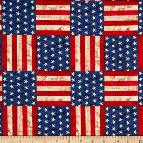 America The Beautiful Flag Blocks Americana from @fabricdotcom  Designed for Kaufman Fabrics, this cotton print fabric is perfect for quilting, apparel and home décor accents. Colors include red, blue and parchment. American Flag Quilt, Flag Quilt, Patriotic Fabric, America The Beautiful, Patriotic Quilts, Quilt Of Valor, Vintage American Flag, Calico Fabric, Fabric Stars