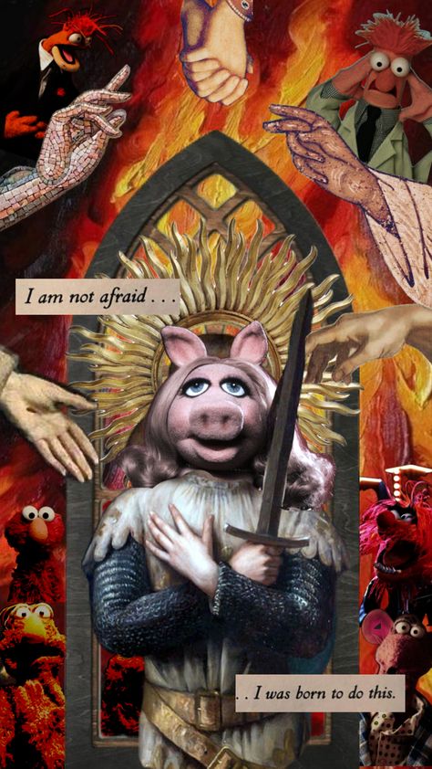 Miss Piggy of Arc. Muppet Collage Art #misspiggy #joanofarc #muppets #sacrifice #redaesthetic #bravery Fraggle Rock, The Muppet Show, Miss Piggy, Jim Henson, Red Aesthetic, Artsy Fartsy, Sesame Street, Online Dating, Collage Art