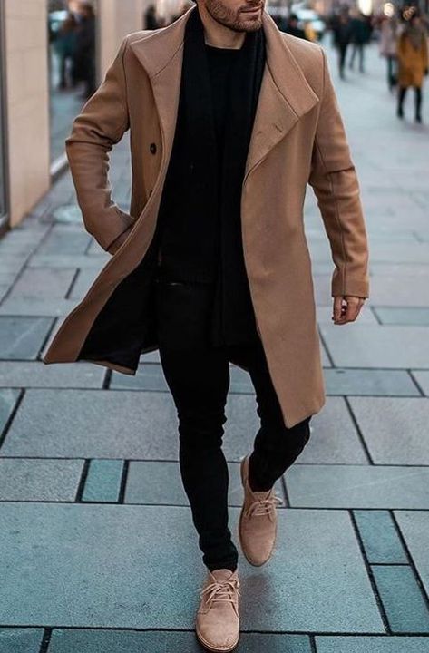 New York Outfits Men Winter, Camel Overcoat Men Outfit, Brown Coat Outfit Men, Brown Coat Outfit, Mantel Outfit, Winter Coat Outfits, Smart Casual Menswear, Christmas Attire, Mens Business Casual Outfits