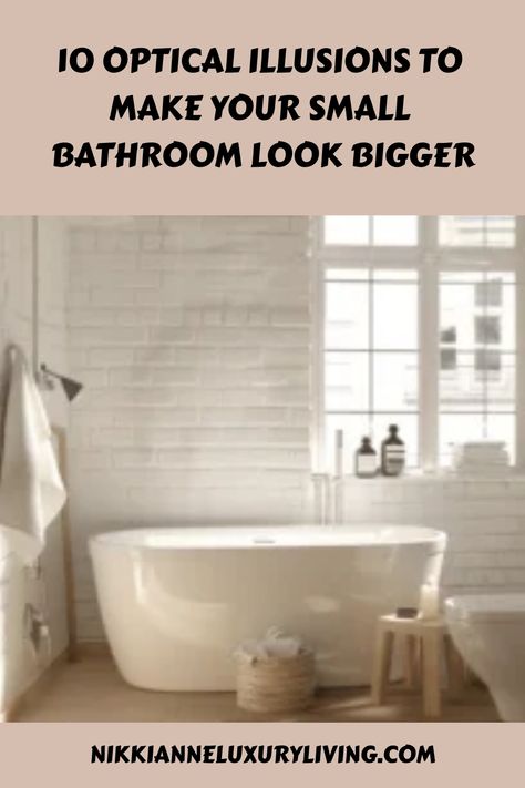 Are you tired of feeling cramped in your tiny bathroom? You’re not alone. Many of us dream of a spacious spa-like oasis but are stuck with a bathroom that’s barely bigger than a closet. Don’t worry - there’s hope! With a few clever optical illusions, you can trick your eyes into seeing a much larger bathroom.  Some of the links in my articles are affiliate links.  If you make a qualified purchase from one of my links I will make a small commission at no cost to you. Thank you for your support!!! Making A Small Bathroom Look Larger, Small Bathroom Look Bigger, Organizational Hacks, Striped Walls, Large Tile, Elegant Dining Room, Affordable Decor, Clever Storage Solutions, Tiny Apartment