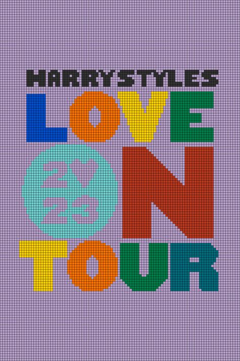 Love On Tour Alpha Pattern, Tapestry Crochet Harry Styles, Harry Styles Crochet Grid, Harry Styles Crochet Tapestry, Love On Tour Crochet, Alpha Pattern Harry Styles, Heartstopper Alpha Pattern, Pixel Art Crochet Blankets, Harry Styles Crochet Pattern