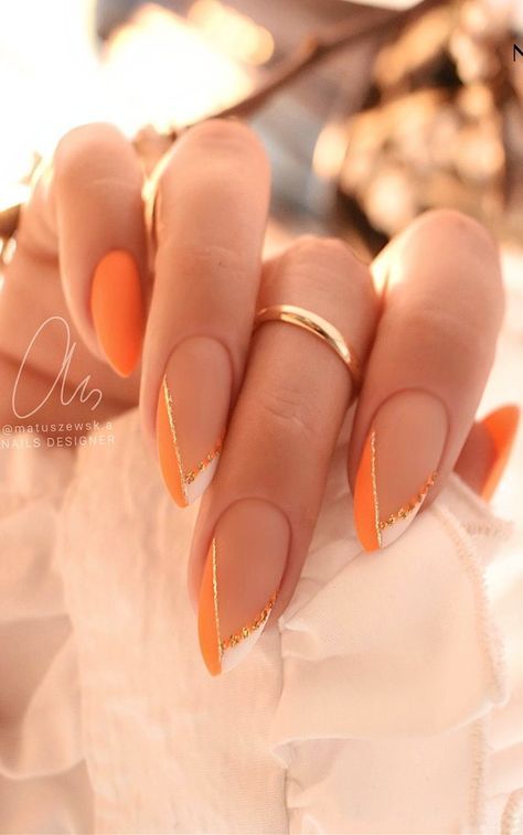 Summer Nail Designs, Subtle Nails, Fancy Nails Designs, French Nail, Orange Nails, Classy Nails, Chic Nails, Fancy Nails, Summer Nail