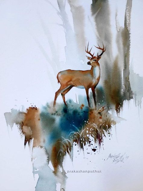 2023 Watercolor, Watercolor Art Landscape, Deer Painting, Watercolor Pictures, Deer Art, Watercolor Paintings Easy, Wildlife Paintings, Watercolor Painting Techniques, Artist Illustration