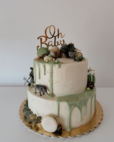 Sage Green Drip Cake, Forest Green Birthday Cake, Olive Green Baby Shower Cake, Green Baby Shower Cakes, Sage Green Cake Ideas, Sage Green Baby Shower Cake, Green Drip Cake, Boys 21st Birthday, Green Baby Shower Cake